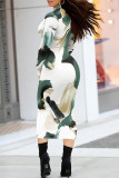 Beige Casual Street Colorblock Striped Print Contrast Half A Turtleneck Dresses