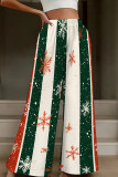 White Green Casual Print Patchwork Loose High Waist Wide Leg Full Print Bottoms
