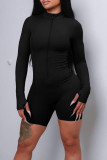Grey Sexy Solid Color Patchwork Zipper Zipper Collar Skinny Rompers