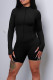 Black Sexy Solid Color Patchwork Zipper Zipper Collar Skinny Rompers