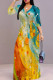 Greenish Yellow Elegant Print Patchwork Strap Design V Neck Long Dresses