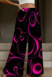 White Green Casual Print Patchwork Loose High Waist Wide Leg Full Print Bottoms