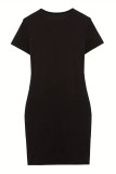 Black Casual Print Patchwork O Neck Wrapped Skirt Dresses