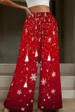 Red Casual Print Patchwork Loose High Waist Wide Leg Full Print Bottoms