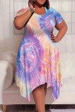 Light Green Casual Print Patchwork O Neck Irregular Plus Size Dresses
