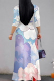 Colour Elegant Print Patchwork Strap Design V Neck Long Dresses
