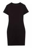 Black Casual Print Patchwork O Neck Wrapped Skirt Dresses