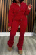 Red Casual Solid Color Patchwork Zipper Zipper Collar Long Sleeve Two Pieces