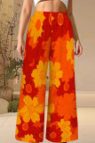 Red Casual Print Patchwork Loose High Waist Wide Leg Full Print Bottoms