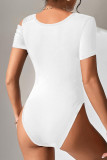 White Sexy Solid Color Hollow Out Patchwork Swimwears