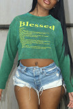 Green Casual Print Patchwork O Neck Tops