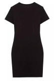 Black Casual Print Patchwork O Neck Wrapped Skirt Dresses