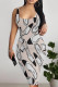Light Pink Sexy Street Geometric Print Letters Contrast U Neck Printed Dresses