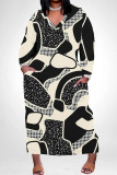 Blue Casual Colorblock National Totem Print Pocket Contrast V Neck Printed Plus Size Dresses