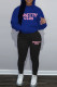 Blue Black Casual Letters Pocket Patchwork Contrast Hooded Long Sleeve Two Pieces