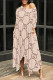 Light Khaki Casual Street Letter Print Pocket Irregular Contrast O Neck Irregular Dresses