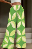 White Green Casual Print Patchwork Loose High Waist Wide Leg Full Print Bottoms