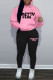 Pink Black Casual Letters Pocket Patchwork Contrast Hooded Long Sleeve Two Pieces