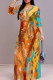 Orange Yellow Elegant Print Patchwork Strap Design V Neck Long Dresses
