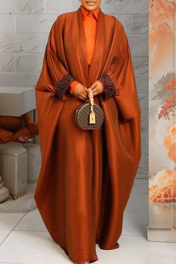 Tangerine Red Casual Solid Color Patchwork Cardigan Collar Outerwear