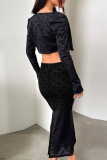 Black Sexy Solid Color Patchwork Cardigan Collar Long Sleeve Three Pieces