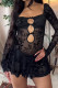 Black Sexy Solid Color Hollow Out Patchwork Square Neck A Line Dresses