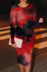 Red Black Casual Print Patchwork O Neck Wrapped Skirt Dresses