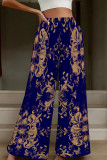 White Green Casual Print Patchwork Loose High Waist Wide Leg Full Print Bottoms