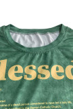 Green Casual Print Patchwork O Neck Tops