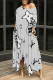 Gray White Casual Street Colorblock Letter Print Pocket Irregular Contrast O Neck Irregular Dresses