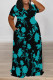 Black Casual Street Floral Print Pocket Contrast V Neck Printed Plus Size Dresses