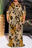 Earth Yellow Casual Floral Print Lace Up Contrast O Neck Printed Dresses