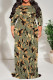 Green Casual Floral Print Lace Up Contrast O Neck Printed Dresses