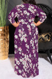 Earth Yellow Casual Floral Print Lace Up Contrast O Neck Printed Dresses