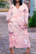 Pink Casual Butterfly Print Pocket V Neck Long Plus Size Dresses