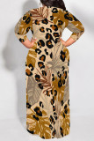 Earth Yellow Casual Floral Print Lace Up Contrast O Neck Printed Dresses