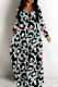 Lake Green Casual Leopard Print Basic V Neck Long Dresses