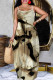 Dark Khaki Casual Print Backless Spaghetti Strap Long Dresses