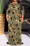 Earth Yellow Casual Floral Print Lace Up Contrast O Neck Printed Dresses