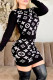 Black And White Casual Letters Patchwork O Neck Long Sleeve Two Pieces