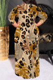 Earth Yellow Casual Floral Print Lace Up Contrast O Neck Printed Dresses