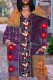 Purple Casual Faux Denim Print Pocket V Neck Long Sleeve Plus Size Dresses