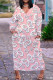Powder White Casual Butterfly Print Pocket V Neck Long Plus Size Dresses