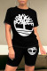 Black Casual Street Cartoon Print Letters Contrast O Neck Short Sleeve Two Pieces
