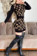 Black khaki Casual Letters Patchwork O Neck Long Sleeve Two Pieces