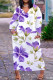 White Purple Casual Floral Print Pocket V Neck Long Plus Size Dresses