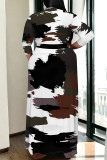 Colour Casual Street Colorblock Geometric Print Lace Up Contrast V Neck Printed Plus Size Dresses