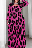 Light Khaki Casual Print Patchwork O Neck Long Plus Size Dresses