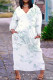 White Green Casual Print Pocket V Neck Long Plus Size Dresses
