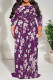 Purple Casual Floral Print Lace Up Contrast O Neck Printed Dresses